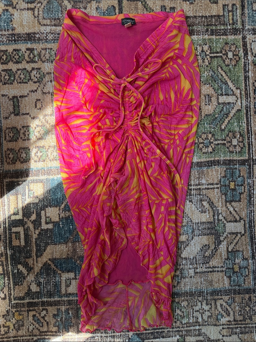 Cosabella vintage Pink and Yellow Tropical Tie-Front Swim Sarong